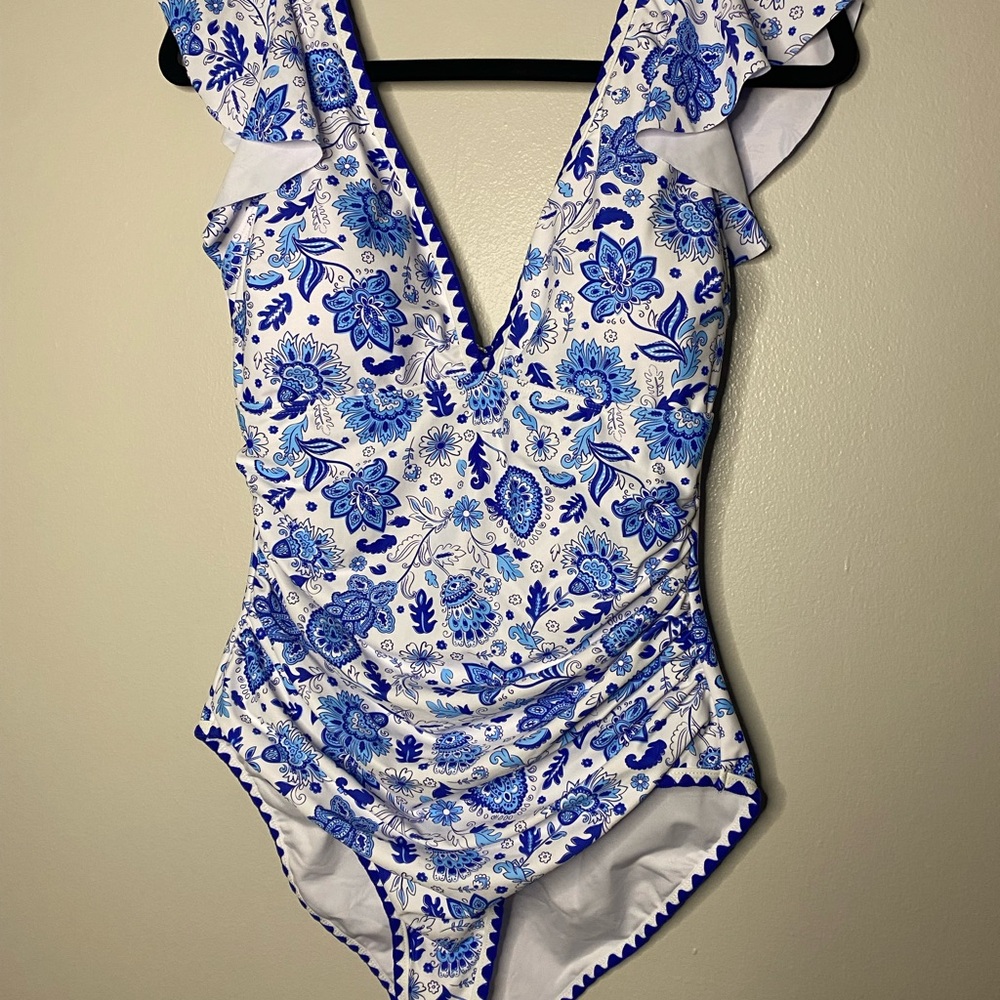 Blue Floral One Piece Swimsuit